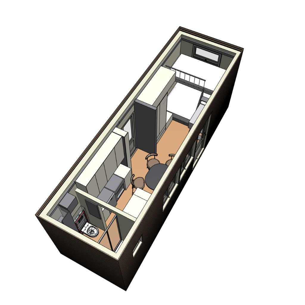 3D-Schnitt durch ein rethink Single Tiny House